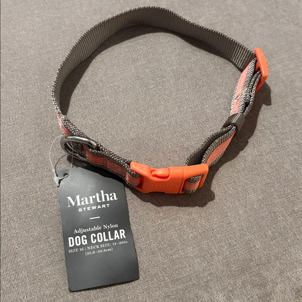NWT [Martha Stewart] Adjustable Nylon Dog Collar in Dress Coral, Multiple Sizes!